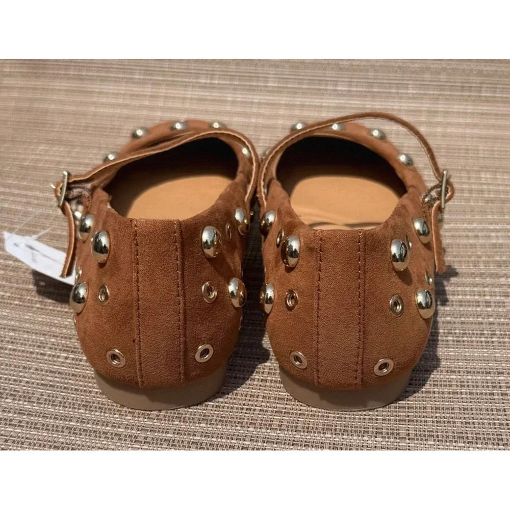 New! Women's Sz 9.5 Faux Suede Silver Studded Mary Jane Flats
